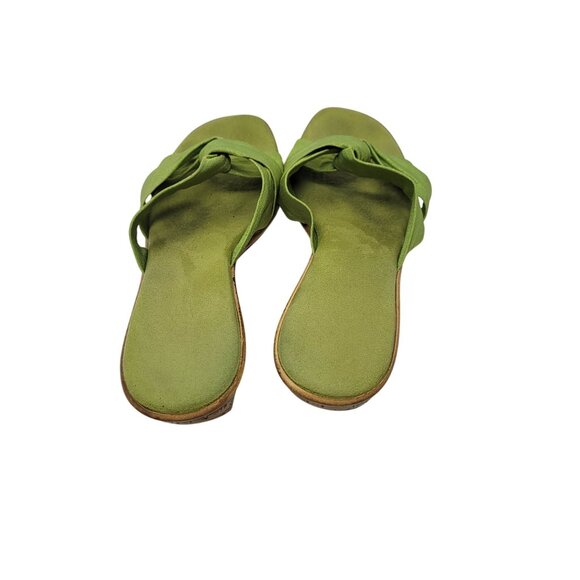 Vtg Handmade Italian Lime Green Vegan Wedge Sandals Sz 10 Knotted Open Toe Resor - Picture 7 of 10